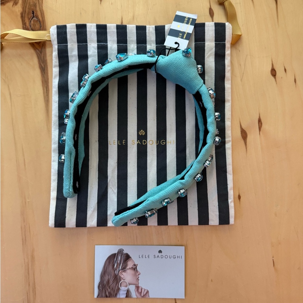 LELE SADOUGHI WOVEN CANDY JEWELED SLIM KNOTTED AQUAMARINE BLUE BABY NWT